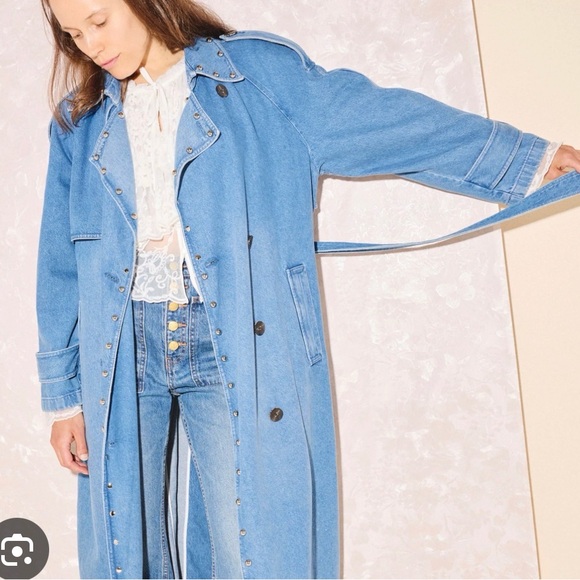 FREDA SALVADOR X DEREK LAM 10 CROSBY STUDDED DENIM TRENCH COAT Blue Medium - Picture 6 of 12